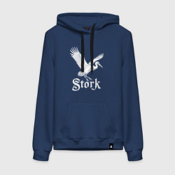 Толстовка-худи хлопковая женская Летящий аист, цвет: тёмно-синий