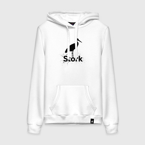 Женская толстовка-худи Аист черной краской / Белый – фото 1