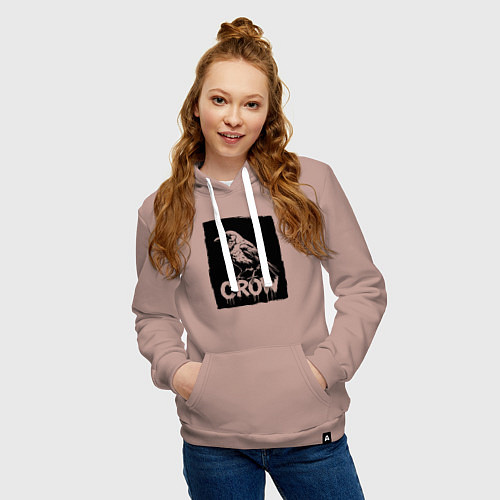 Женская толстовка-худи Ворона в черном штрихе / Пыльно-розовый – фото 3