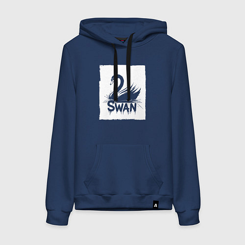 Женская толстовка-худи Лебедь в белом штрихе / Тёмно-синий – фото 1