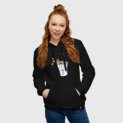 Толстовка-худи хлопковая женская Весёлый напиток, цвет: черный — фото 2