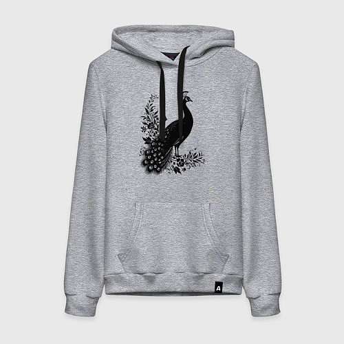 Женская толстовка-худи Павлин в цветах / Меланж – фото 1