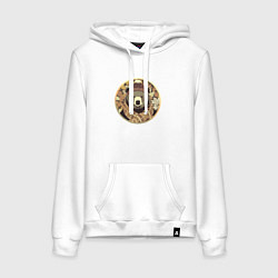 Толстовка-худи хлопковая женская Осенний медведь в шарфе, цвет: белый