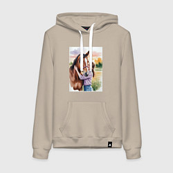 Толстовка-худи хлопковая женская Обними меня крепче, цвет: миндальный