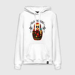 Толстовка-худи хлопковая женская Матрешка - Slavic girl, цвет: белый