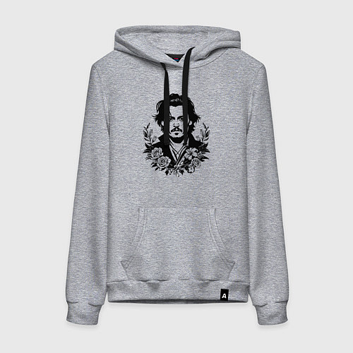 Женская толстовка-худи Джонни Депп с букетом цветов / Меланж – фото 1