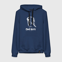 Толстовка-худи хлопковая женская Чак Норрис в краске художественный портрет, цвет: тёмно-синий