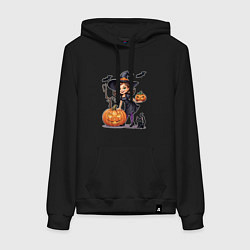 Толстовка-худи хлопковая женская Тыквы оживают в хэллоуин, цвет: черный