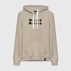 Толстовка-худи хлопковая женская Черные тыквы на Хэллоуин, цвет: миндальный