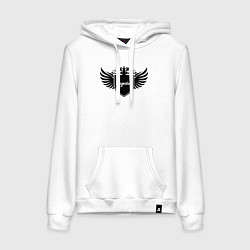 Толстовка-худи хлопковая женская Дагестанские крылья на щите, цвет: белый