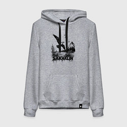 Толстовка-худи хлопковая женская Сахалинский пейзаж, цвет: меланж