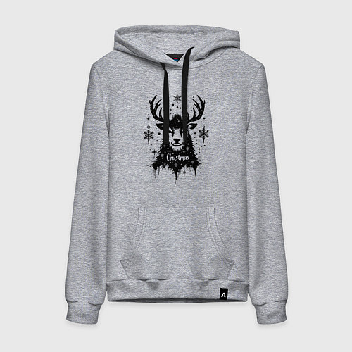 Женская толстовка-худи Рождественский олень со снежинками / Меланж – фото 1