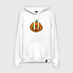 Толстовка-худи хлопковая женская Тыква на хэллоуин, цвет: белый