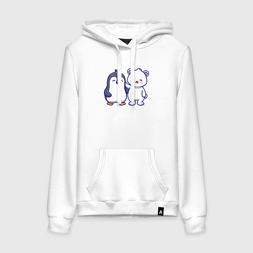 Женская толстовка-худи Пингвин и белый медведь / Белый – фото 1