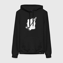 Толстовка-худи хлопковая женская Хоккейная клюшка в квадрате, цвет: черный