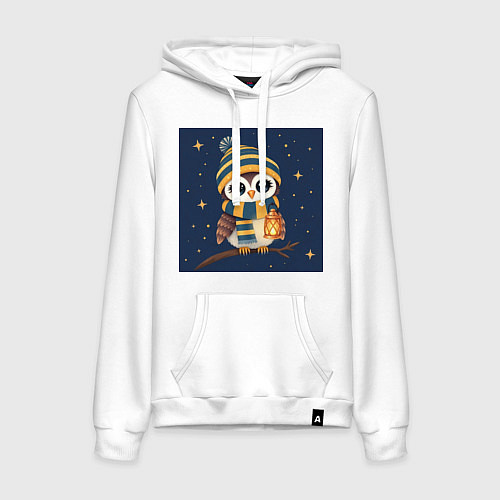 Женская толстовка-худи Сова в шапке и шарфе с фонарём / Белый – фото 1