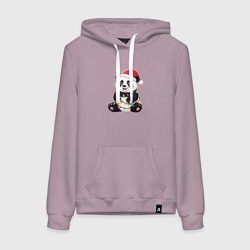 Женская толстовка-худи Новогодняя Панда в гирлянде / Сиреневый – фото 1
