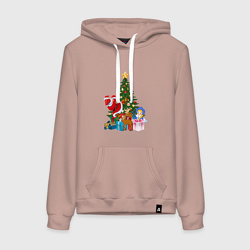 Женская толстовка-худи Санта Клаус и снегурочка радуются новому году / Пыльно-розовый – фото 1
