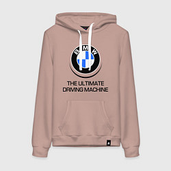 Толстовка-худи хлопковая женская BMW Driving Machine, цвет: пыльно-розовый
