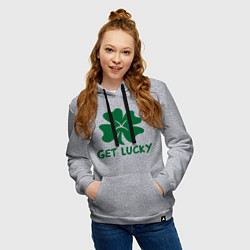 Толстовка-худи хлопковая женская Get lucky, цвет: меланж — фото 2