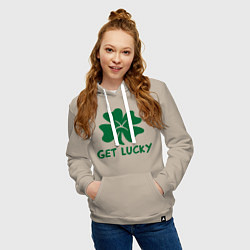 Толстовка-худи хлопковая женская Get lucky, цвет: миндальный — фото 2