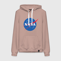 Толстовка-худи хлопковая женская NASA: Logo, цвет: пыльно-розовый