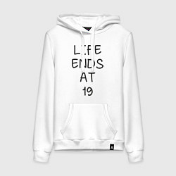 Толстовка-худи хлопковая женская Life ends at 19, цвет: белый