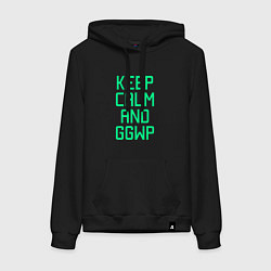 Толстовка-худи хлопковая женская Keep Calm & GGWP, цвет: черный