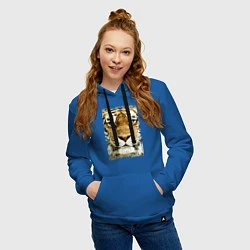 Толстовка-худи хлопковая женская Tiger Face: retro style, цвет: синий — фото 2
