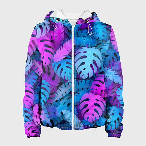 Женская куртка Сине-розовые тропики / 3D-Белый – фото 1