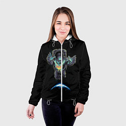Куртка с капюшоном женская Космическая бабочка, цвет: 3D-белый — фото 2