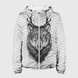 Куртка с капюшоном женская Рогатый волк, цвет: 3D-белый