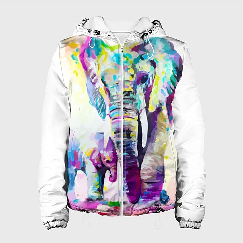 Женская куртка Акварельные слоны / 3D-Белый – фото 1