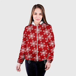 Куртка с капюшоном женская Новогодние Снежинки, цвет: 3D-белый — фото 2