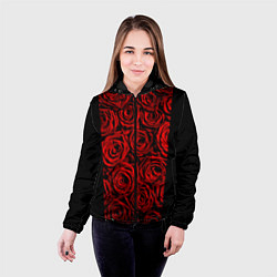Куртка с капюшоном женская Унисекс / Красные розы, цвет: 3D-черный — фото 2