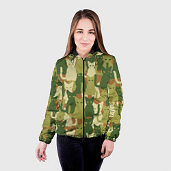 Куртка с капюшоном женская Камуфляж- зелёные кошки, цвет: 3D-черный — фото 2