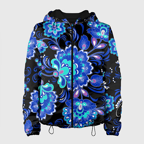 Женская куртка Синяя хохлома / 3D-Черный – фото 1
