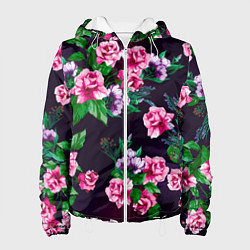 Куртка с капюшоном женская Розы во тьме, цвет: 3D-белый