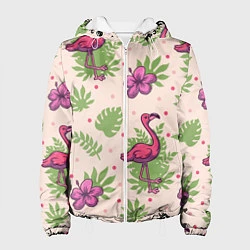 Куртка с капюшоном женская Цветочные фламинго, цвет: 3D-белый