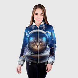 Куртка с капюшоном женская Кот-космонавт, цвет: 3D-белый — фото 2