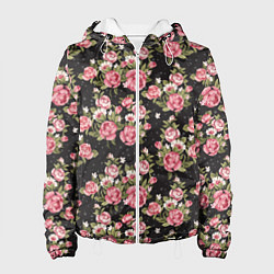 Куртка с капюшоном женская Брендовые цветы, цвет: 3D-белый