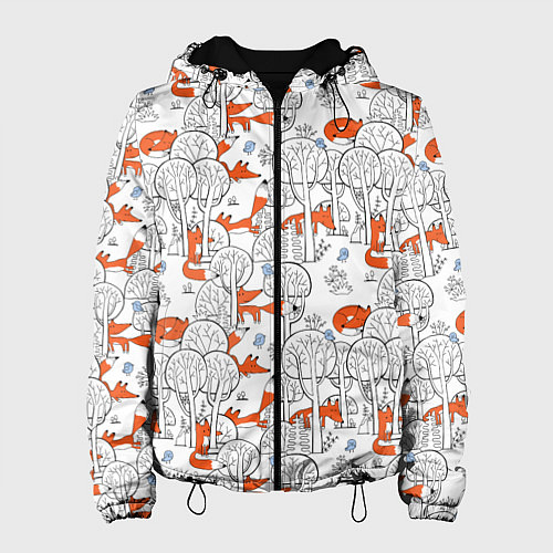 Женская куртка Лисички в зимнем лесу / 3D-Черный – фото 1