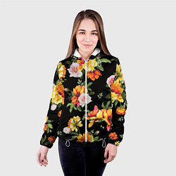Куртка с капюшоном женская Цветы, цвет: 3D-белый — фото 2