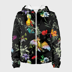 Куртка с капюшоном женская Попугаи, цвет: 3D-белый