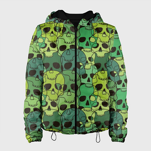Женская куртка Зеленые черепа - паттерн / 3D-Черный – фото 1