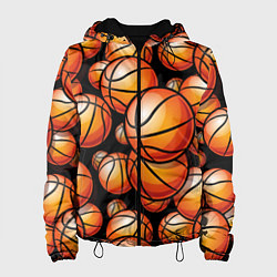Куртка с капюшоном женская Баскетбольные яркие мячи, цвет: 3D-черный