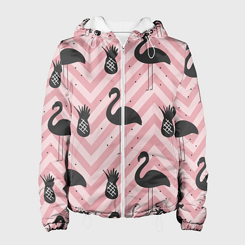 Женская куртка Черный фламинго арт / 3D-Белый – фото 1
