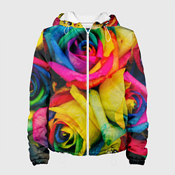 Куртка с капюшоном женская Разноцветные розы, цвет: 3D-белый