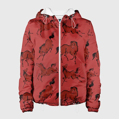 Женская куртка Красные кони / 3D-Белый – фото 1