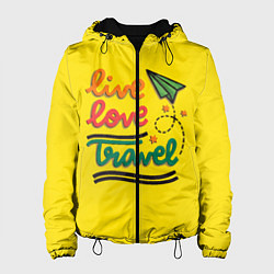 Куртка с капюшоном женская Жизнь, любовь, путешествия, цвет: 3D-черный